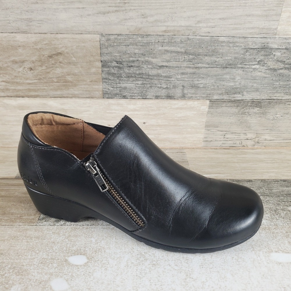 Taos Daily Womens Booties Sz 8 M Black Leather Comfort Side Zip Round Toe Boots